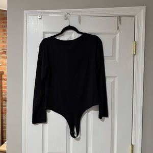 ARIA Uneven Neckline Black Long Sleeve Bodysui